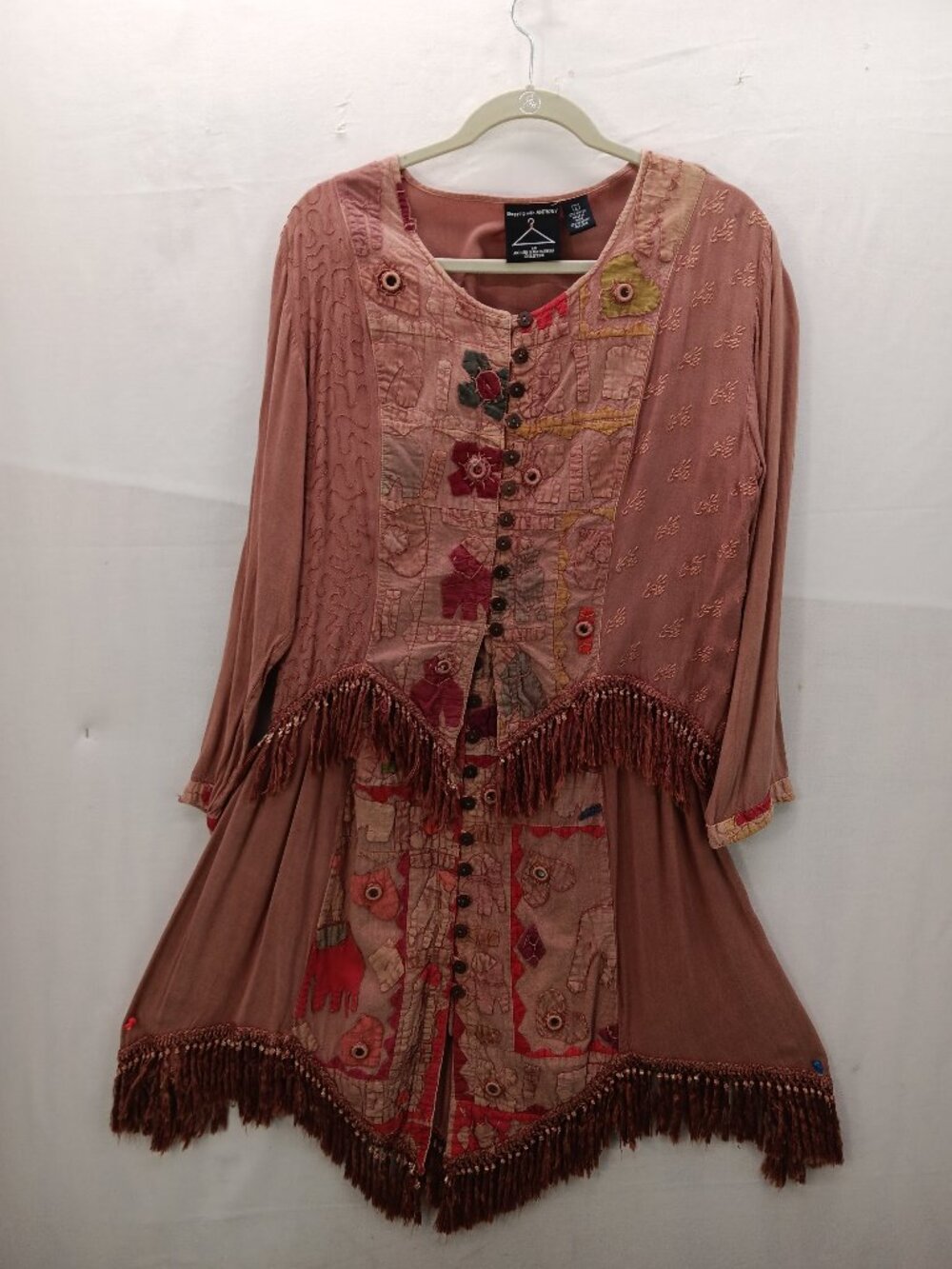 Shopping With Anthony 2 Piece Boho Embroidered Jacket Skirt Set Fringe Large